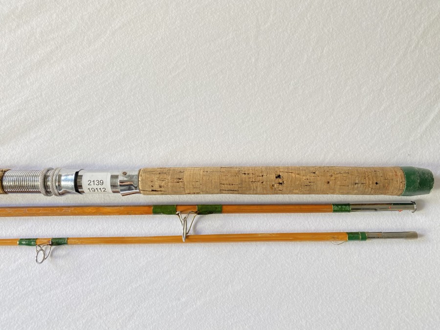 Vintage Spinnrute, gespliesst, ungemarkt, 3tlg., 3m, Futteral, reparaturbedürftig