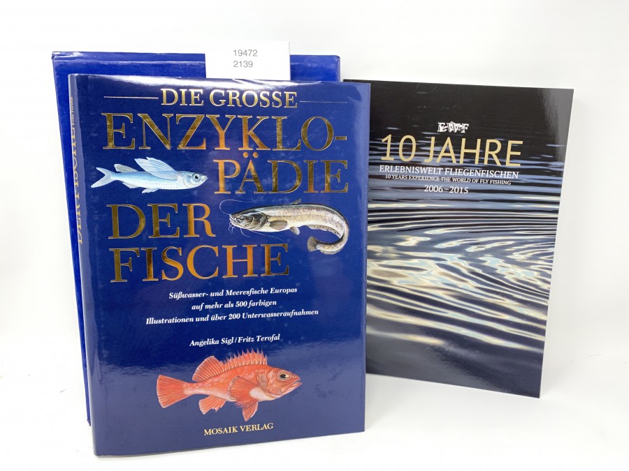 2 Bücher: Die Grosse Enzyklopädie der Fische, Angela Sigl/Fritz Terofal, im Schuber; EWF 10 Jahre Erlebniswelt Fliegenfischen 2006 - 2015
