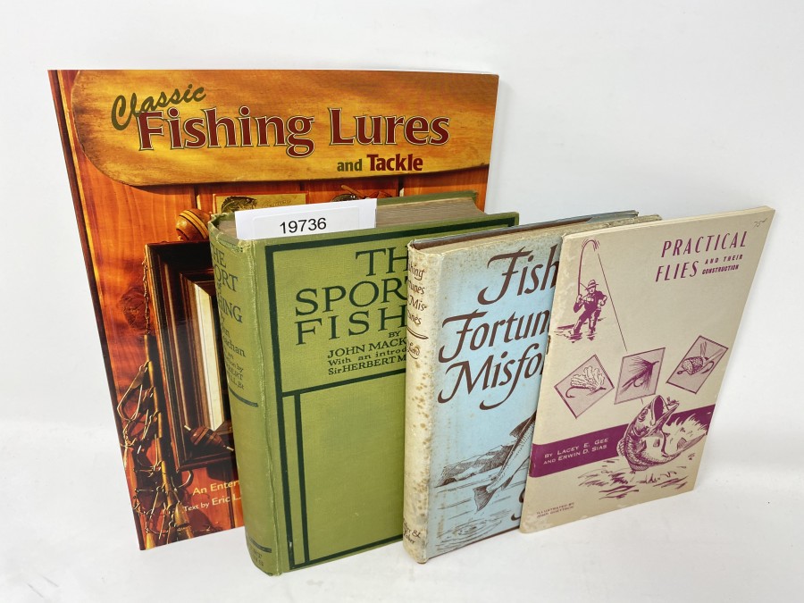 4 Bücher: Classic Fishing Lures and Tackle, Eric L. Sorenson, 2000; The Sport of Fishing, John Mackeachan; Fishing Fortunes and Misfortunes, G.D. Luard; Practical Flies and their Construction, Lacey E. Gee/Erwin D. Sias