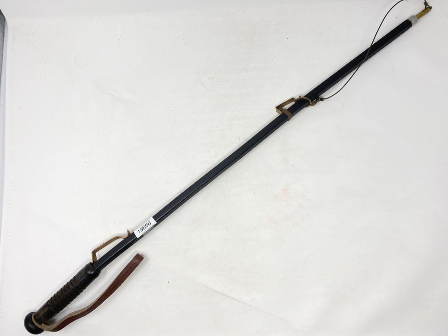 Salmon Tailer, Black Square Tube with Brass Belt Clip and Rubber Handle, Leather Strap, 30", Made in Great Britain