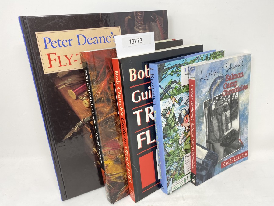 5 Bücher: Fly Tying, Peter Deane, 1993; Bob Church's Guide to Trout Flies, Bob Church, 1997; Bob Church's Guide to New Fly Pattern, Bob Church, 1993; I Remember Reflections on Fishing in Childhood, Frederick Forsyth, 1995; Salmon Camp Chronicles, Herb Curtis, 1999