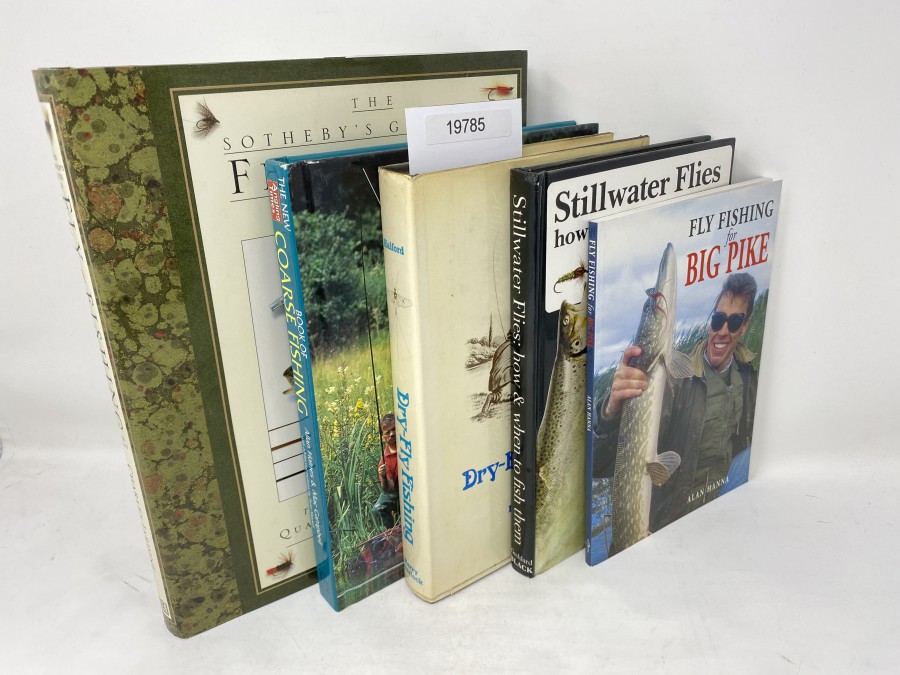 5 Bücher: The Sotheby's Guide to Fly-Fishing for Trout, Charles Jardine; AnglingTimes Book of Coarse Fishing, Allan Haines/Mac Campbell, 1994; Dry-Fly Fishing, F.M. Halford, 1973; Stillwater Flies how & when to fish them, John Goddard, 1989; Fly Fishing for Big Pike, Alan Hanna, 1998