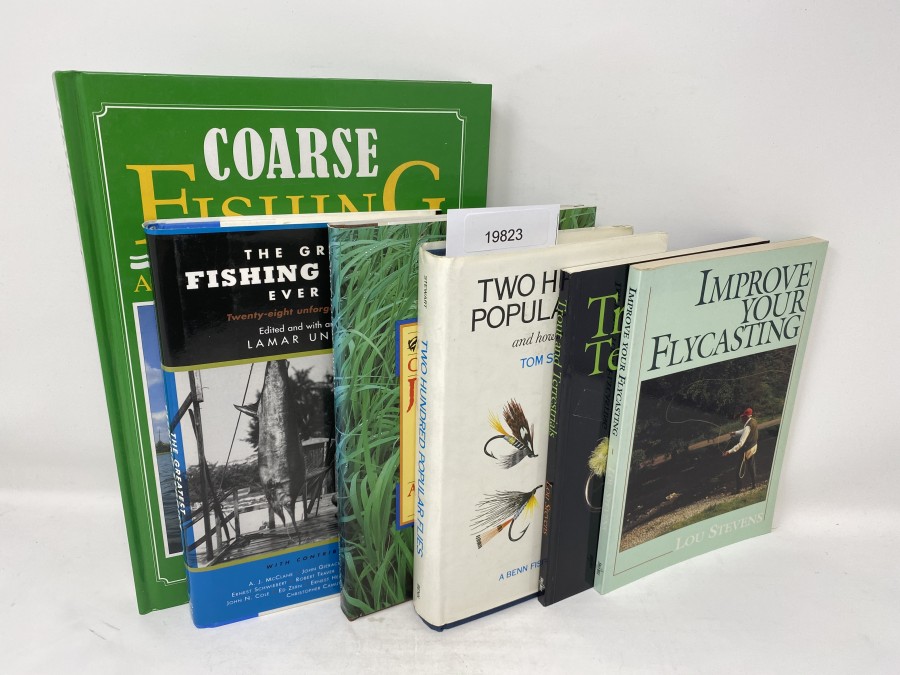 6 Bücher: Coarse Fishing A Guide To Successful Angling, Tom Pickering, 1993; The Greatest Fishing Stories ever told, Lamar Underwood, 2000; Trout Chaser's Journal, A Diary for the Trout & Salmon Fisherman; Two Hundred Popular Flies, Tom Stewart, 1979; Trout and Terrestrials, Lou Stevens, 1993; Improve your Flycasting, Lou Stevens