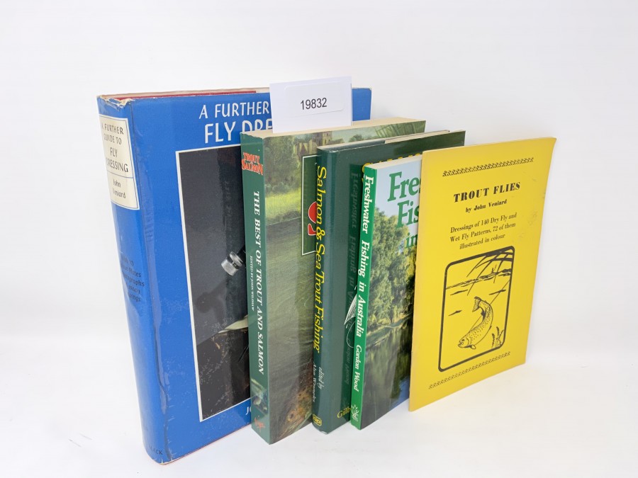 5 Bücher: A Further Guide to Fly Dressing, John Veniard, 1965; The Best of Trout and Salmon, John Wilson, 1964; Salmon and Sea Trout Fishing, Alan Wrangles, 1979; Freshwater Fishing in Australia, Gordon Wood, 1982; Trout Flies, John Veniard