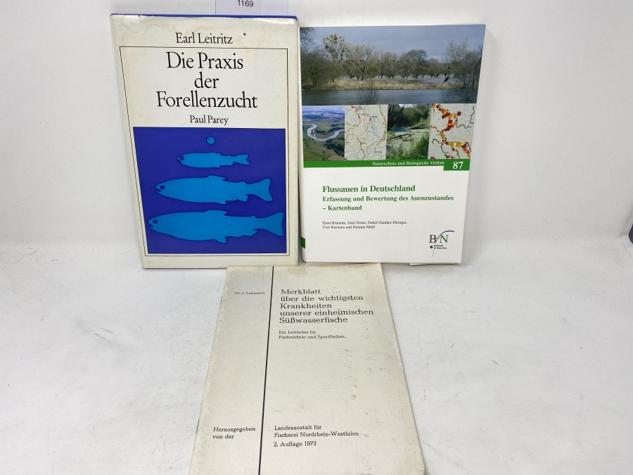 Buch: Die Praxis der Forellenzucht, Earl Leitritz; Merkblatt über die wichtigsten Krankheiten unserer einheimischen Süßwasserfische; Kartenband: Flussauen in Deutschland, Erfassung und Bewertung des Auenzustandes, Bundesamt für Naturschutz