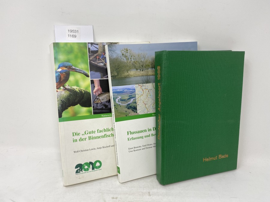 3 Bücher: Die Gute fachliche Praxis in der Fischerei, Bundesamt für Naturschutz; Flussauen in Deutschland, Erfassung und Bewertung des Auenzustandes, Bundesamt für Naturschutz; Deutscher Angelsport 1988, Organ des Deutschen Anglerverbandes der DDR 1 - 88 / 12 - 88