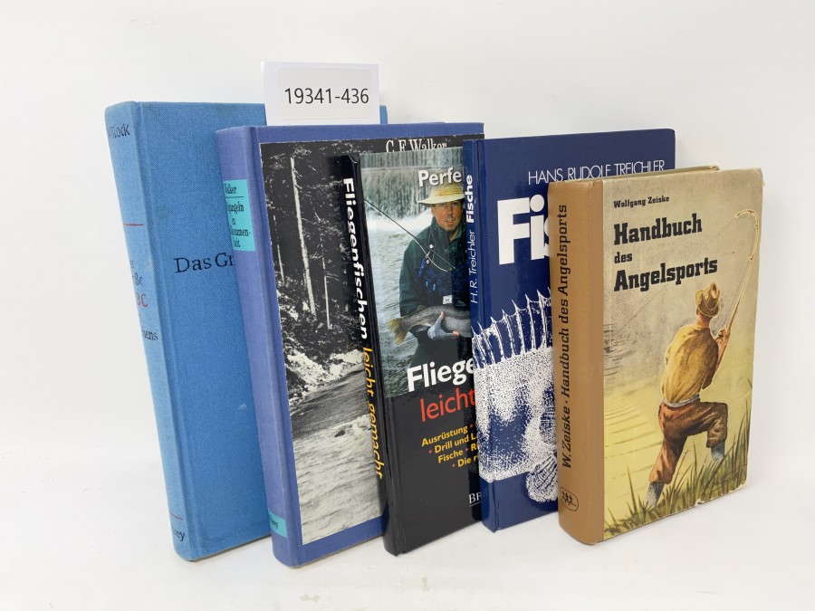 5 Bücher: Fliegenfischen leicht gemacht, Frank Weissert; Flugangeln in Vollkommenheit, C.F. Walker; Handbuch des Angelsports, Wolfgang Ziese; Fische aus Flüssen und Seen, Hans Rudolf Treichler; Das große ABC des Fischens, Colin Willock