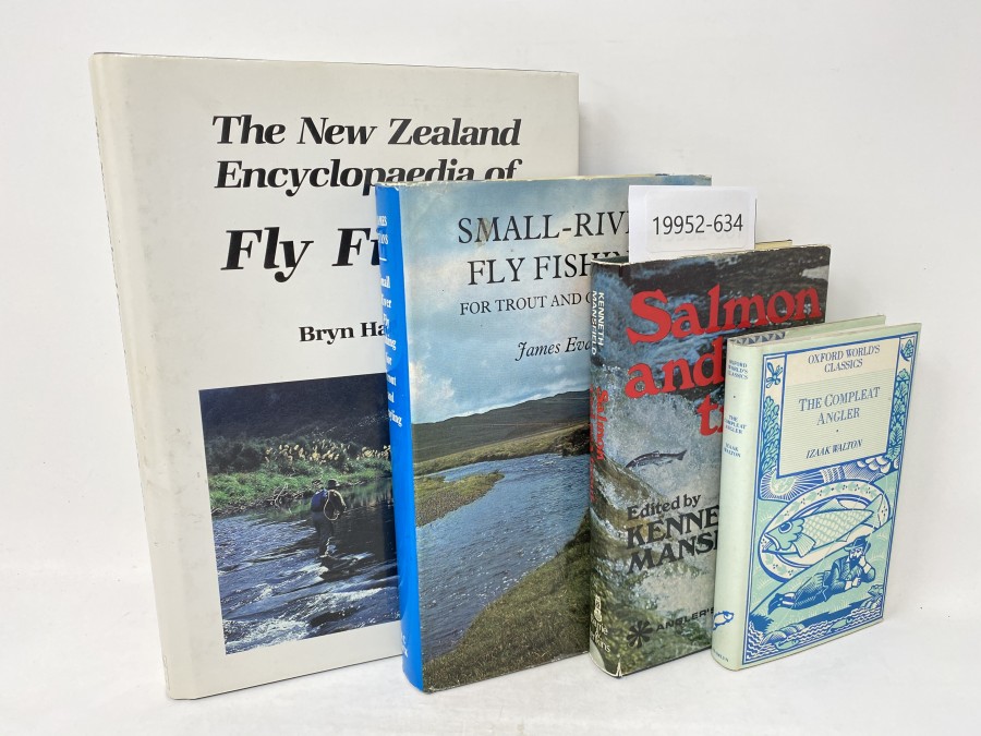 4 Bücher: The New Zealand Encyclopedia of Fly Fishing, Bryn Hammond, 1988; Small - River Fly Fishing for Trout and Grayling, James Evans, 1972; Salmon and Seatrout, Kenneth Mansfield, 1973; The Compleat Angler, Izaak Walton, 1987