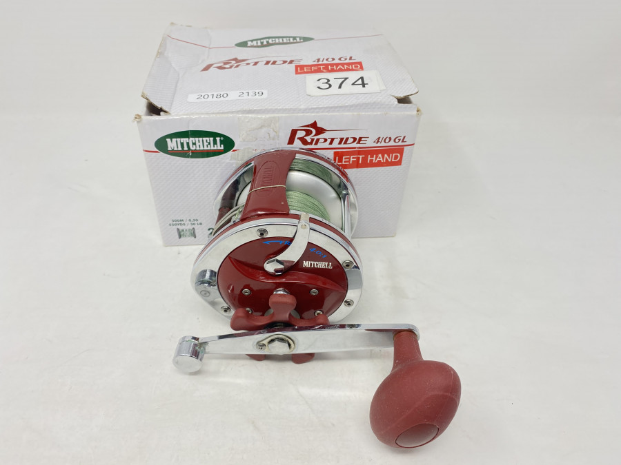 Multirolle, Mitchell Riptide 4/0 GL, Linkshand, mit geflochtener Schnur, neu und ungefischt, neu im Karton