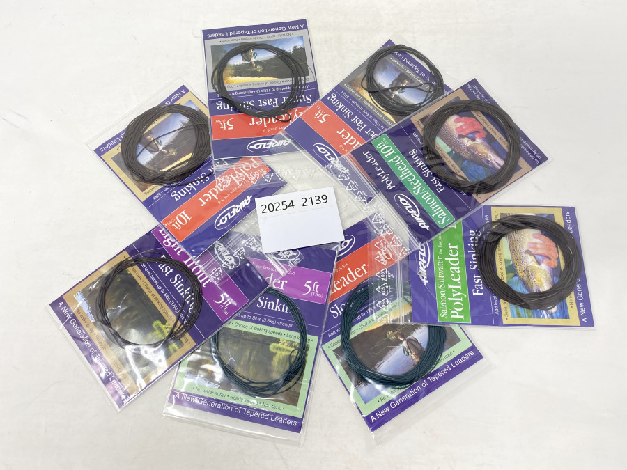 8 Polyleader, Airflo: Salmon/Saltwater, 10ft, Fast Sinking, Salmon/Steelhead, 10ft, Fast Sinking, Trout, 5ft, Extra Super Fast Sinking, Trout, 5ft, Super Fast Sinking, Trout, 10ft, Fast Sinking, Light Trout, 5ft, Fast Sinking, Light Trout, 5ft, Slow Sinking, Trout, 10ft, Slow Sinking