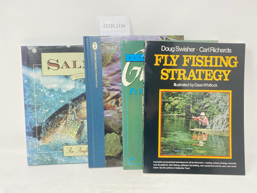 4 Bücher: Salmon An Angler´s Guide, Timothy Frew, 1991; Trout, The Hunting & Fishing Library, Dick Sternberg;  Guidebook to Fly Fishing Msdzrty, Scientific Anglers, 1990; Fly Fishing Strategy, Doug Swisher/Carl Richards, Illustrated by Dave Whitlock, 1975