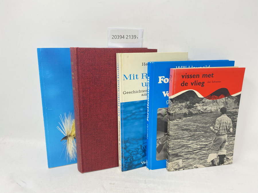 5 Bücher: Die Geheimnisse im Reich der Fische, Richard Gerlach, 1970; Forellenangeln in den Voralpenflüssen, Willi Haunold, 1978; Mit Rute und Rolle, Heinrich Schreiner, 1961; Welche Fliege wo und wann, Roland Herrigel; Vissen met de Vlieg, Jan Schreiner