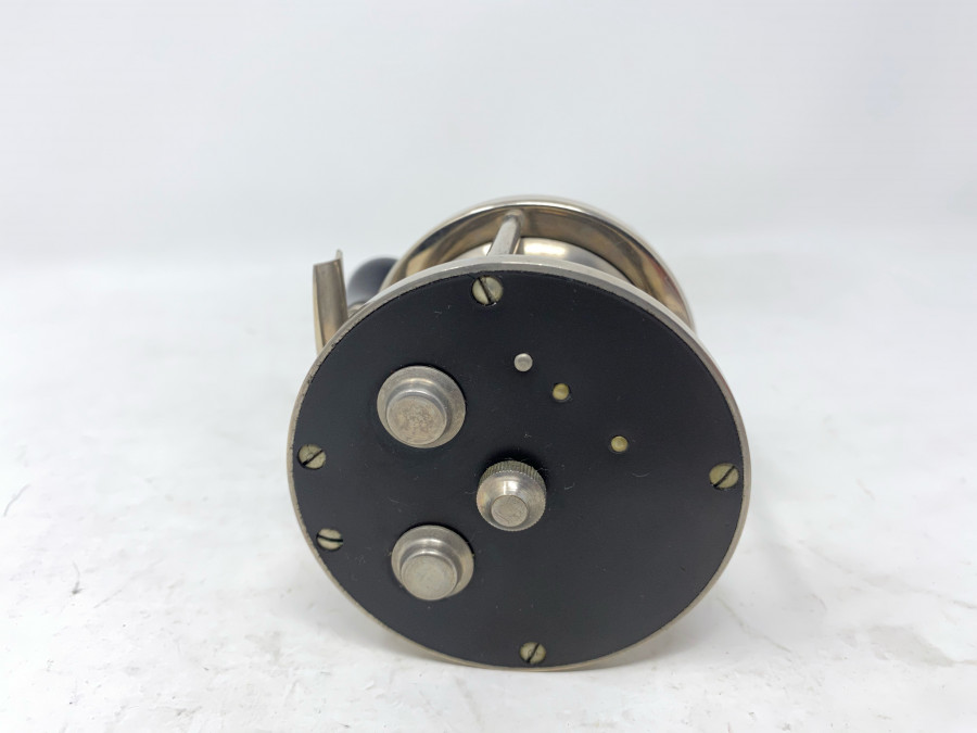 Multirolle, Messing vernickelt, Seitenteile Hartgummi, schwarz, 75mm Rollendurchmesser, 65mm Rollenbreite, technisch sehr gut, Gebrauchsspuren