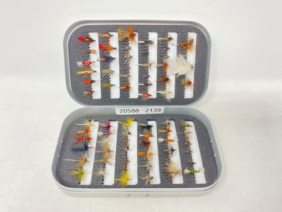 Alu Fliegenbox, mit 68 Trockenfliegen, Nassfliegen und Nymphen