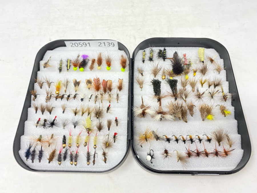 Wheatley Fliegenbox mit 120 Trockenfliegen, Nymphen für Forellen und Äschen, gute Qualität