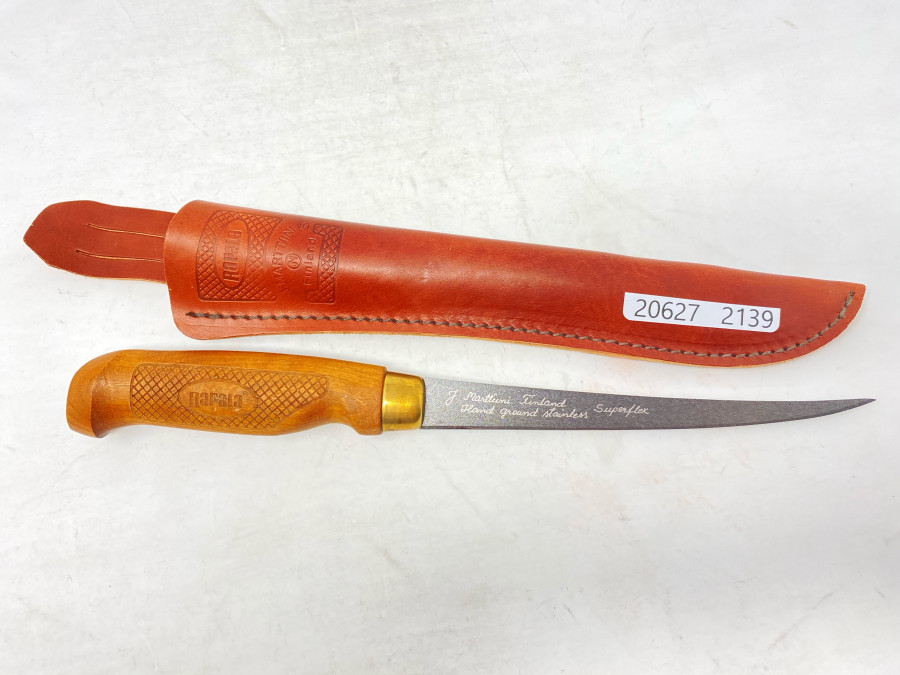 Filetiermesser, Rapala, J. Marttinni Finland, Superflex, Hand ground stainless, Lederscheide, wie neu