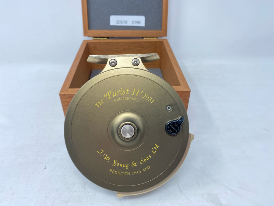 Centrepin Rolle, J.W. Young & Sons Ltd. Purist II'2031, Serial No. 0085, April 1997, 100mm Rollenaussendurchmesser, 38mm Rollenbreite, neu in Holzschatulle