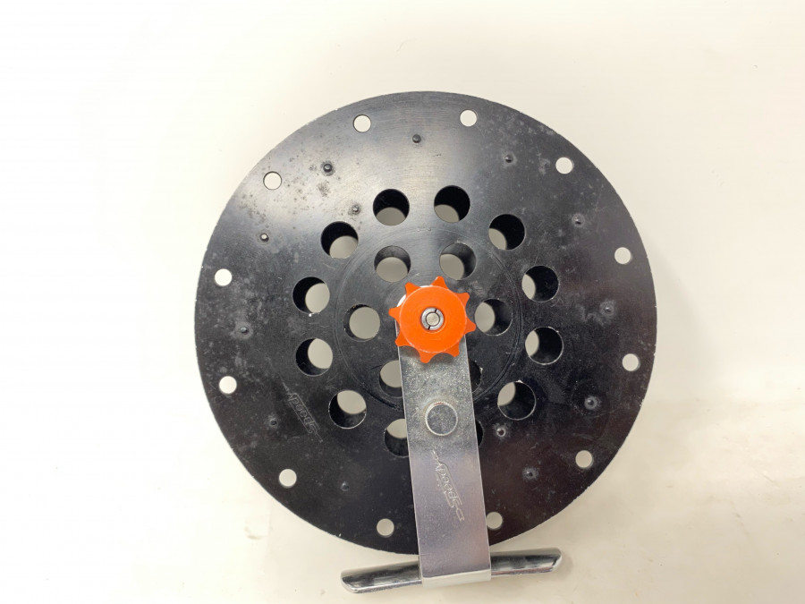 Speedy Laufrolle, Alu schwarz lackiert, 130mm Durchmesser, läuft sehr gut, Gebrauchsspuren