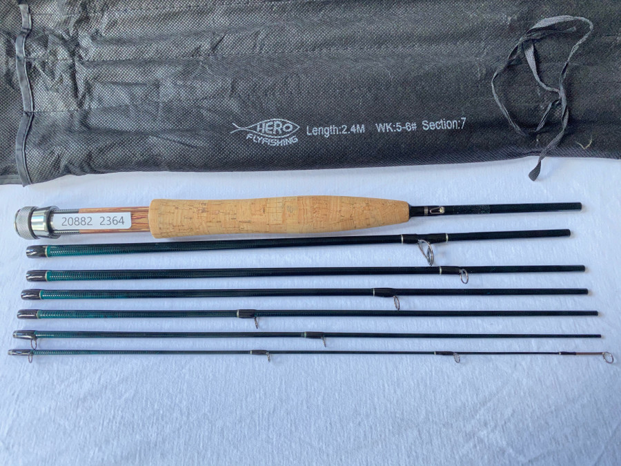 Reisefliegenrute Hero Flyfishing, 7tlg., 2,40m, Klasse 5-6, Futteral, neu