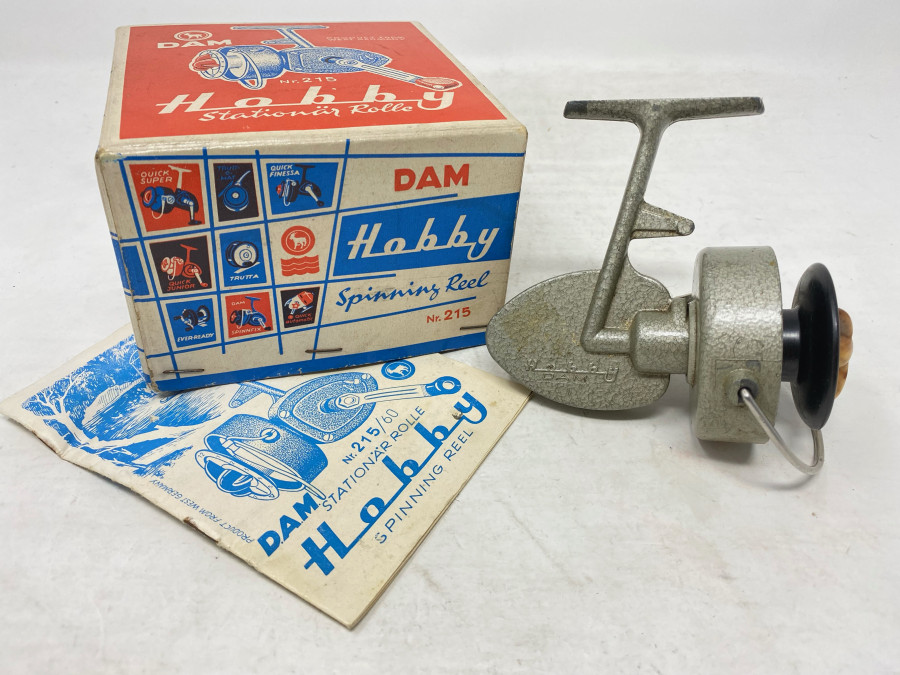 Stationärrolle, DAM Hobby Nr. 215, Bedienungsanleitung, Gebrauchsspuren, im Originalkarton