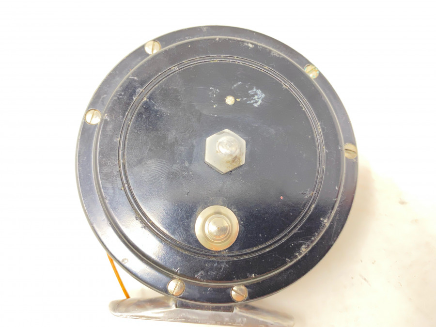 Fliegenrolle, DAM Trutta 5201, (keine Markung), ausschaltbare Knarre, Alu, Fliegenschnur, Rollendurchmesser 92mm, Rollenbreite 28mm, Gebrauchsspuren