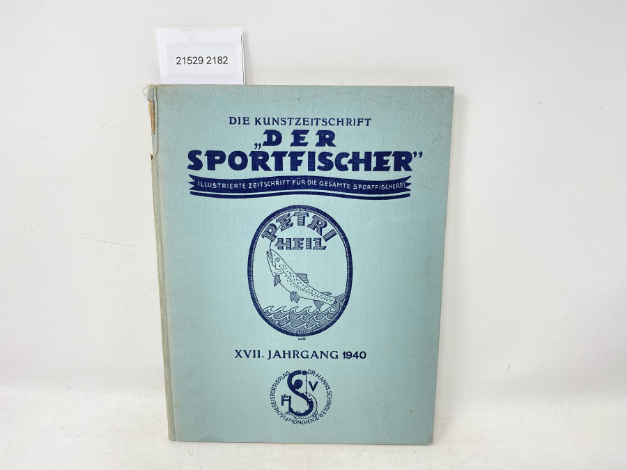 Zeitschriften: Der Sportfischer, Illustrierte Zeitschrift für die gesamte Fischerei, 12 Hefte, 204 Seiten, Inhaltsverzeichnis des Jahrgangs eingebunden zw. Seiten 198/199, gebunden in bedrucktem Original-Ganzleinenband des Verlags, Rücken oben fehlendes Stückchen, sonst sehr guter Zustand