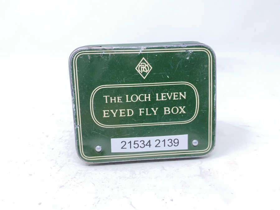 Alte Fliegenbox, The Loch Leven Eyed Fly Box, 100x80x15mm, 35 Clips, im Deckel Filzeinlage