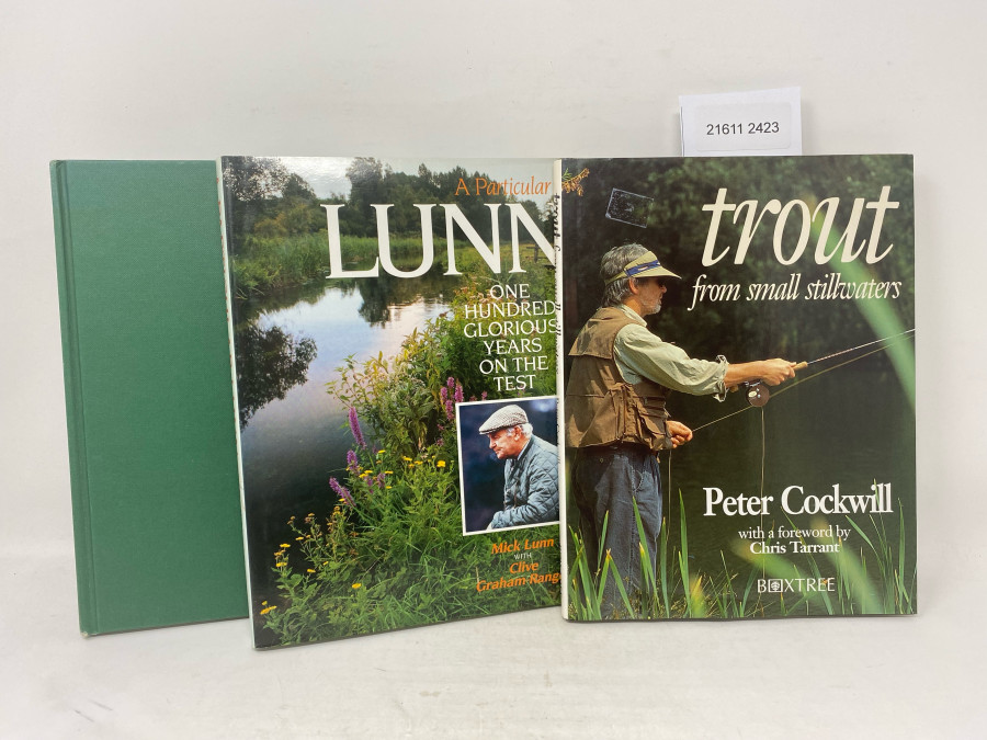3 Bücher: Chalk Stream Salmon and Trout Fishing, Charles Bingham, 1993; A Particular Lunn one Hundred glorious Years on the Test, Mick Lunn with Clive Graham Ranger, 1991; trout from small stillwaters, Peter Cockwill with a foreword by Chris Tarrant, 1994