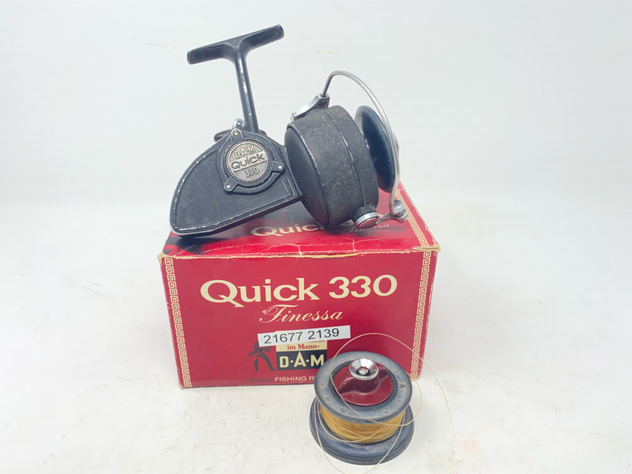 Stationärrolle, DAM Quick 330, Reservespule, starke Gebrauchsspuren, im Karton