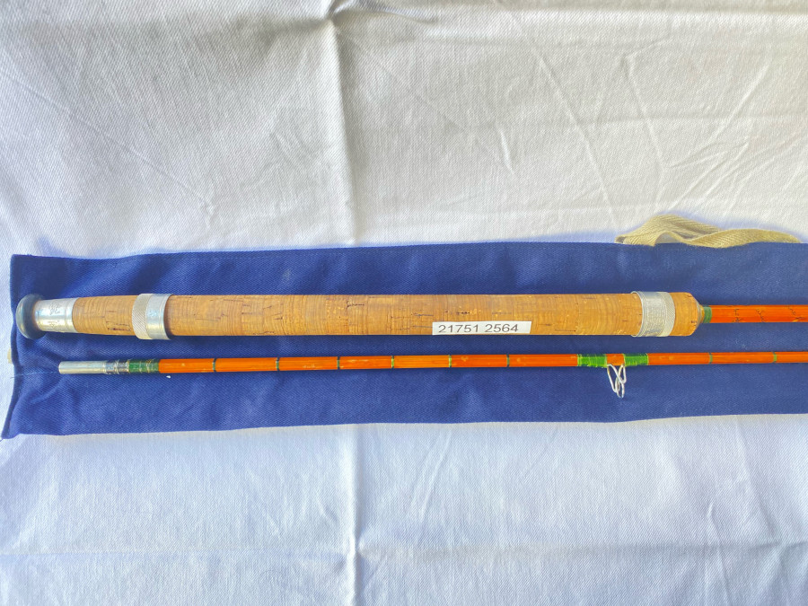 Gespliesste Spinnrute, Hardy Wanless 9/10 lb. Line, The Palakona Regd Trade Mark, 2tlg., 2,15m, Futteral, Spitze krumm, Gebrauchsspuren