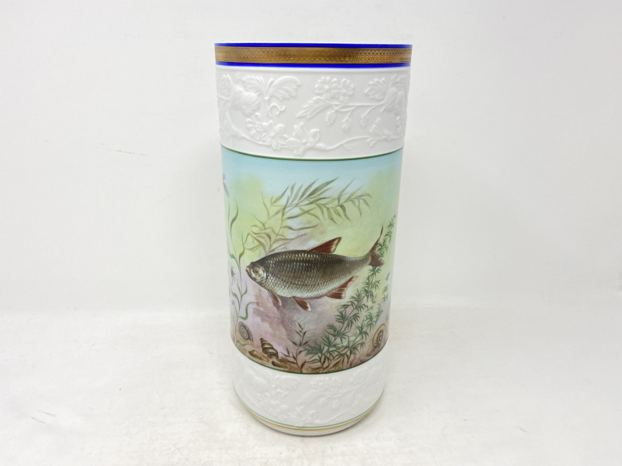 Porzellan Vase, Krautheim, Selb Bavaria, Germany, Marille, Dekor A 2353, A. Geyer, Handarbeit, 125mm Durchmesser, 265mm hoch