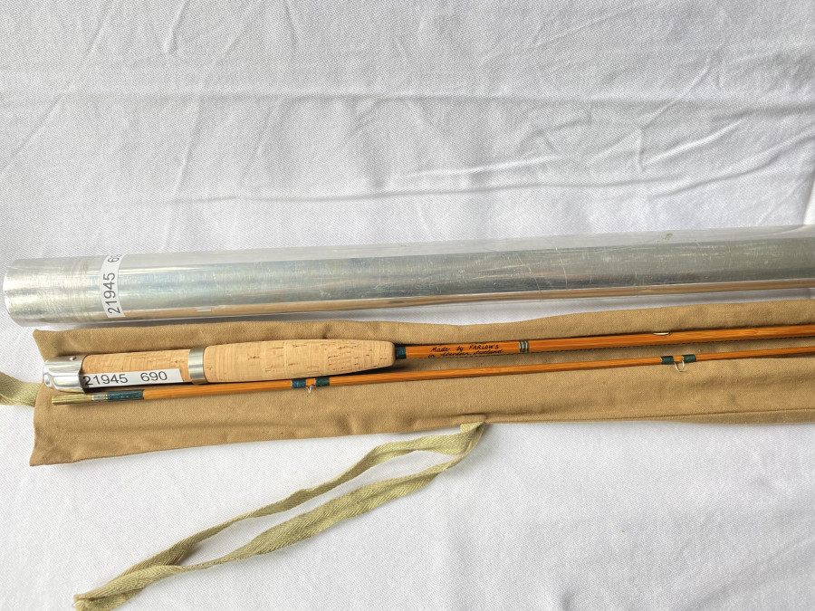 Gespliesste Bachrute, Farlow, The Midge, 2tlg., 6", #3, Made by Farlows in Aberdeen, Scottland, parabolische Aktion, Futteral, Alu Transportrohr, sehr guter Zustand