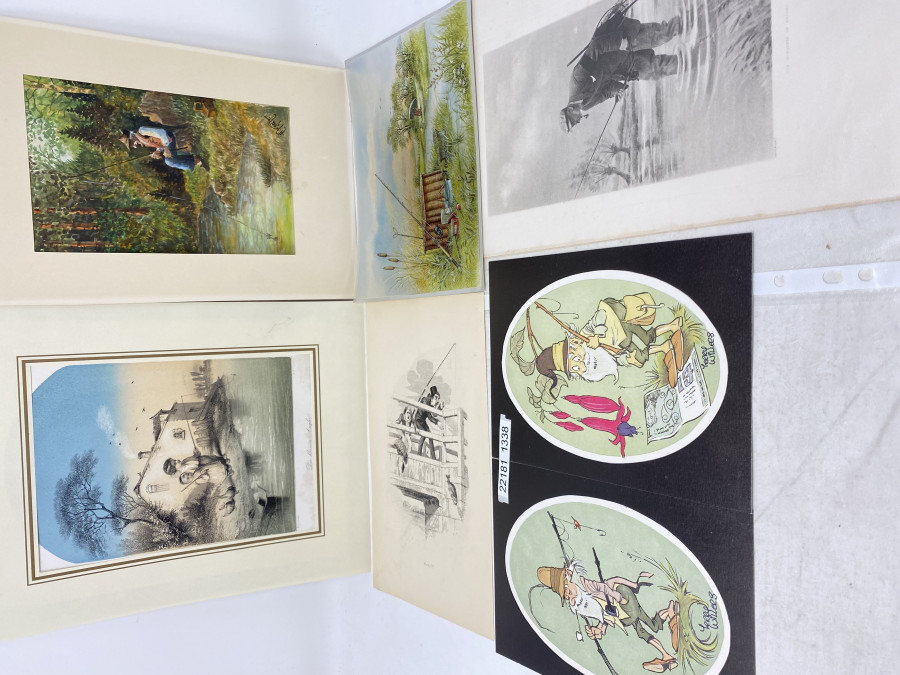 7 Anglerbilder: 2x Kerry Willers, 140x190mm, Signatur auf der Rückseite; Dufix Prints, 210x155mm; Holzdruck Gone, 150x250mm; Angler, 200x300mm; Die kleinen Angler, 240x300mm; The Marquess of Granby