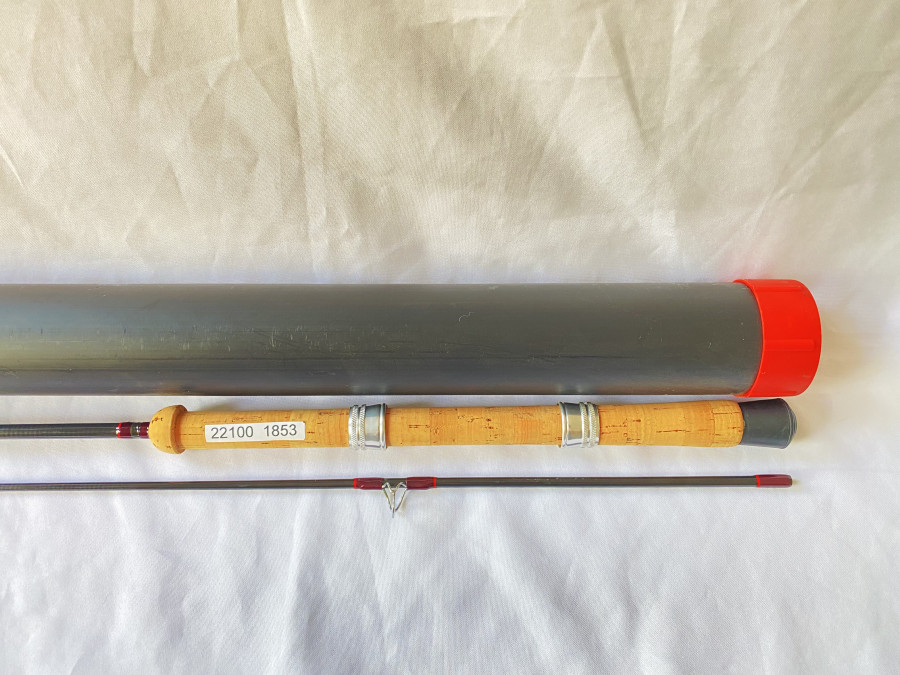 Spinnrute, Fibatube Graphite Carbon Fibre Blank, sehr schön aufgebaut, 2tlg., 213cm, bis 14 Gramm, in Plastikrohr