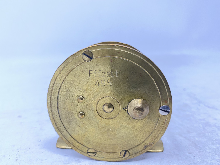 Kleine Messingrolle, Effzett 495, ausschaltbare Knarre, 60mm Rollendurchmesser, 32mm Rollenbreite, Gebrauchsspuren
