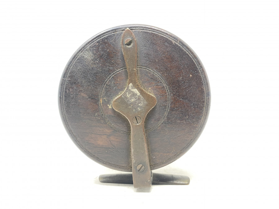 Vintage Holzrolle, Allcocks Makers, England, Rücken- und Rollenfuß Messing, 95mm Rollendurchmesser, 38mm Rollenbreite, Gebrauchsspuren