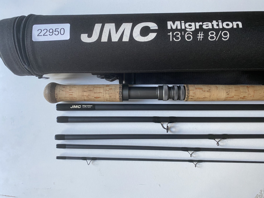 Lachsfliegenrute, JMC Migration, 6tlg., 13.6", #8/9, unterteiltem Transportrohr, wenig gefischt, guter Zustand