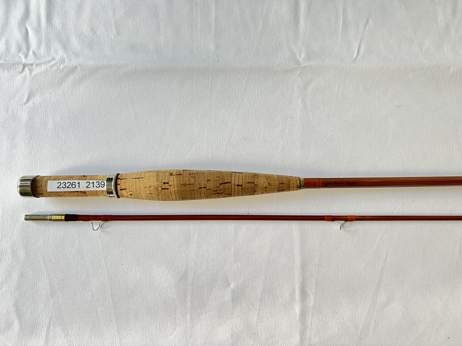 Gespliesste Fliegenrute, G.M. Schinn Classic, mit Namenszug, 2tlg., 215cm, #4/5, mit vielen Zierwicklungen, Futteral, schöne Rute