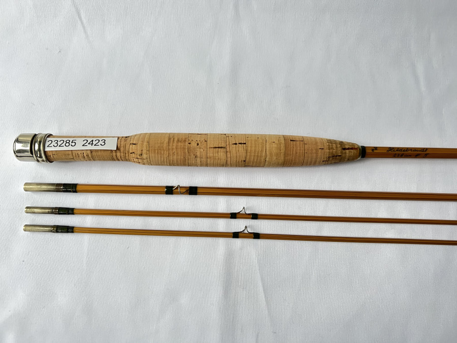 Gespliesste Fliegenrute, Hildebrandt, 34 70, 3tlg., 228cm, #5, Reservespitze, Futteral, sehr guter Zustand