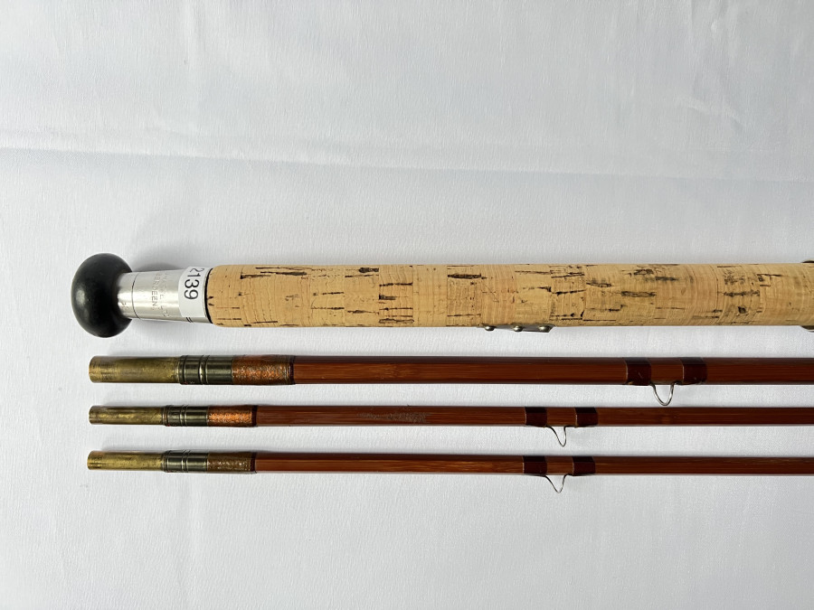 Gespliesste Zweihandrute, J. S. Sharpe Maker Aberdeen, Scotti Impregnated, 3tlg., 12", #8, mit Reservespitze, Futteral, Gebrauchsspuren