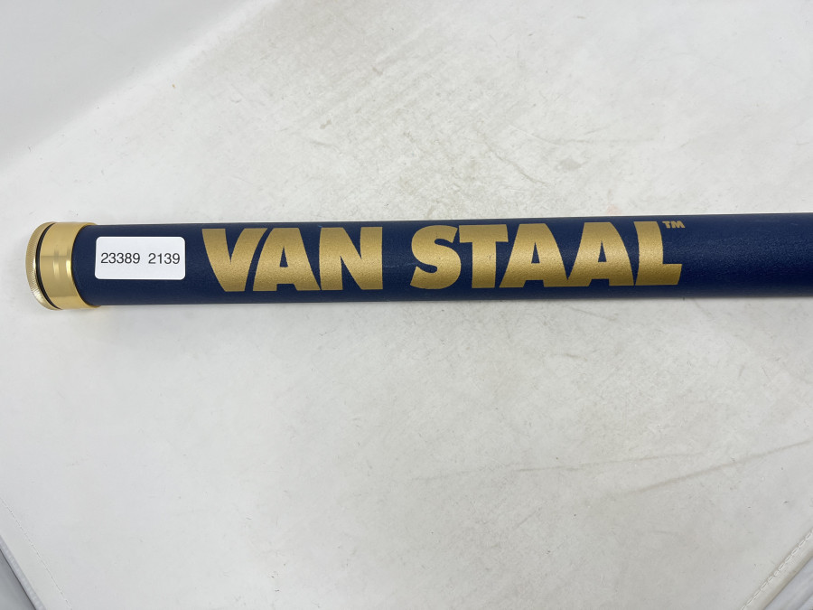 Alu Transportrohr, Van Staal, blau, 50mm Durchmesser, für Ruten bis 1050mm, Gebrauchsspuren, Transportlänge 1,06m