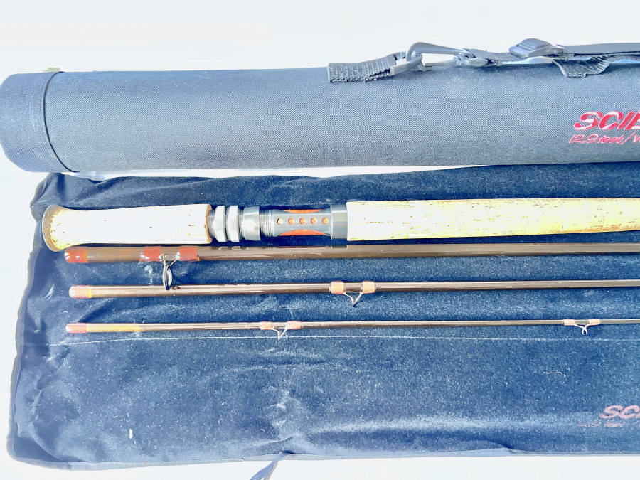 Fliegenrute, Scierra Sweep, 4tlg., 12,9", WF 8/9, WT 25 - 27 Grains, Futteral Codurarohr, guter Zustand, Transportlänge 1,09m