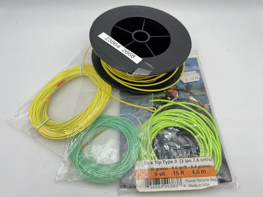 Konvolut von 2 Fliegenschnüren, Loop Connector M 30LB, Rio Sink Tip Type 3, WT 9, 15ft, 4,60m