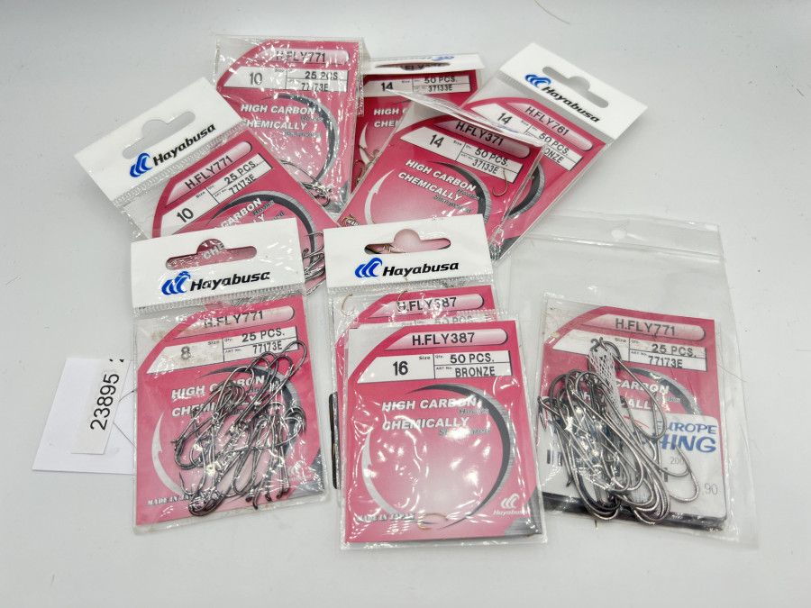 Konvolut Fliegenhaken, Hayabusa, 9 angebrochene Packungen