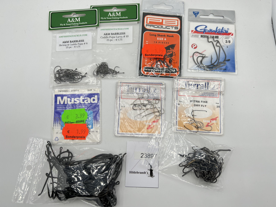 Konvolut Fliegenhaken, A&M, Mustad, PB, Gamakatsu, Turrall, Tubenfliegen Doppelhaken, Mustad Lachsfliegenhaken