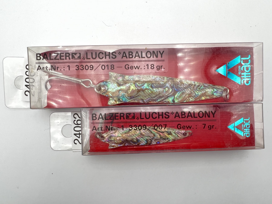2 Kunstköder, Balzer Luchs Abalony, 18 und 7 Gramm, ungefischt in Originalverpackung