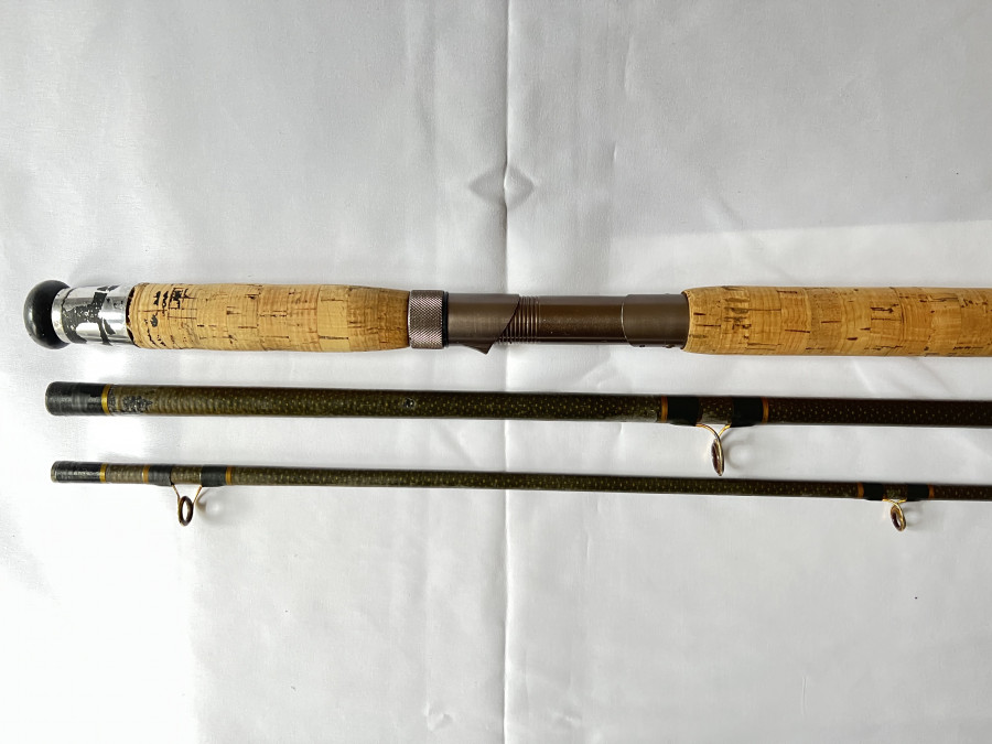 Zweihand Fliegenrute, Nicolas Whipp Rodmaker, Nefyn, N. Wales, 3tlh., 15", #10/11, Futteral, Gebrauchsspuren