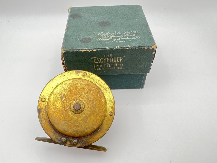 Vintage Messingrolle, Horngriff, stille Hemmung, Rollendurchmesser 65mm, Rollenbreite 30mm,, technisch sehr gut