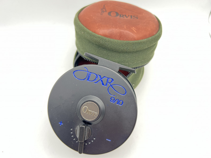 Fliegenrolle, Orvis DXR 9/10, Rechtshand, mit Fliegenschnur WF 10-F/S, Rollentasche, Gebrauchsspuren