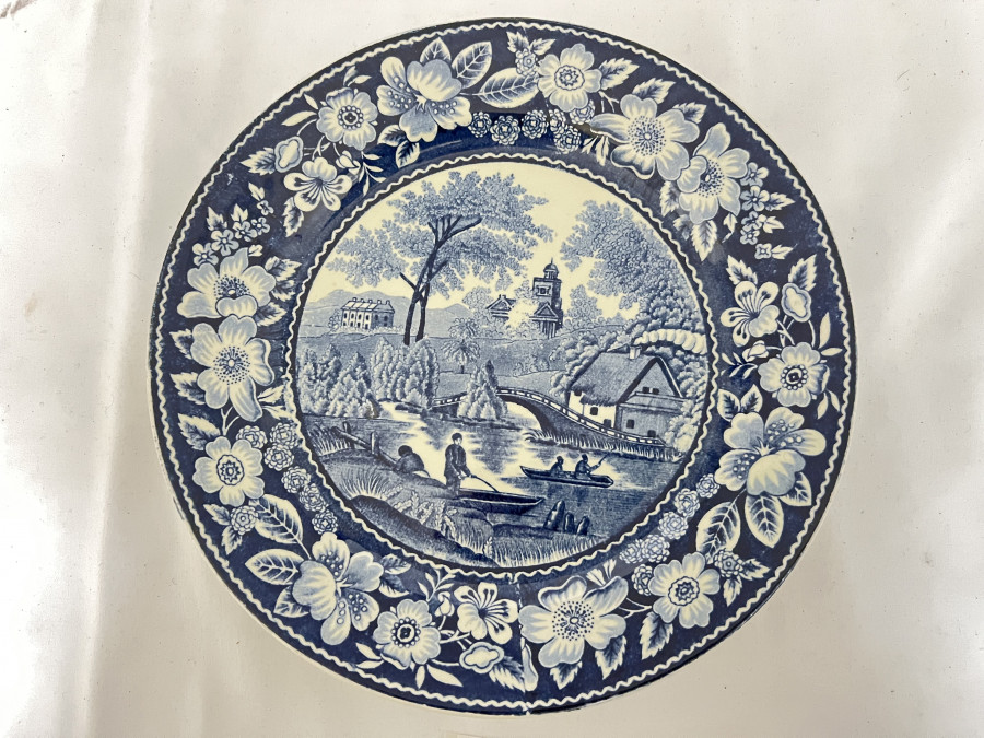 Porzellan Teller, Angelszene, Wildrose von Societe Ceramique Maestricht, Made in Holland, 230mm Durchmesser